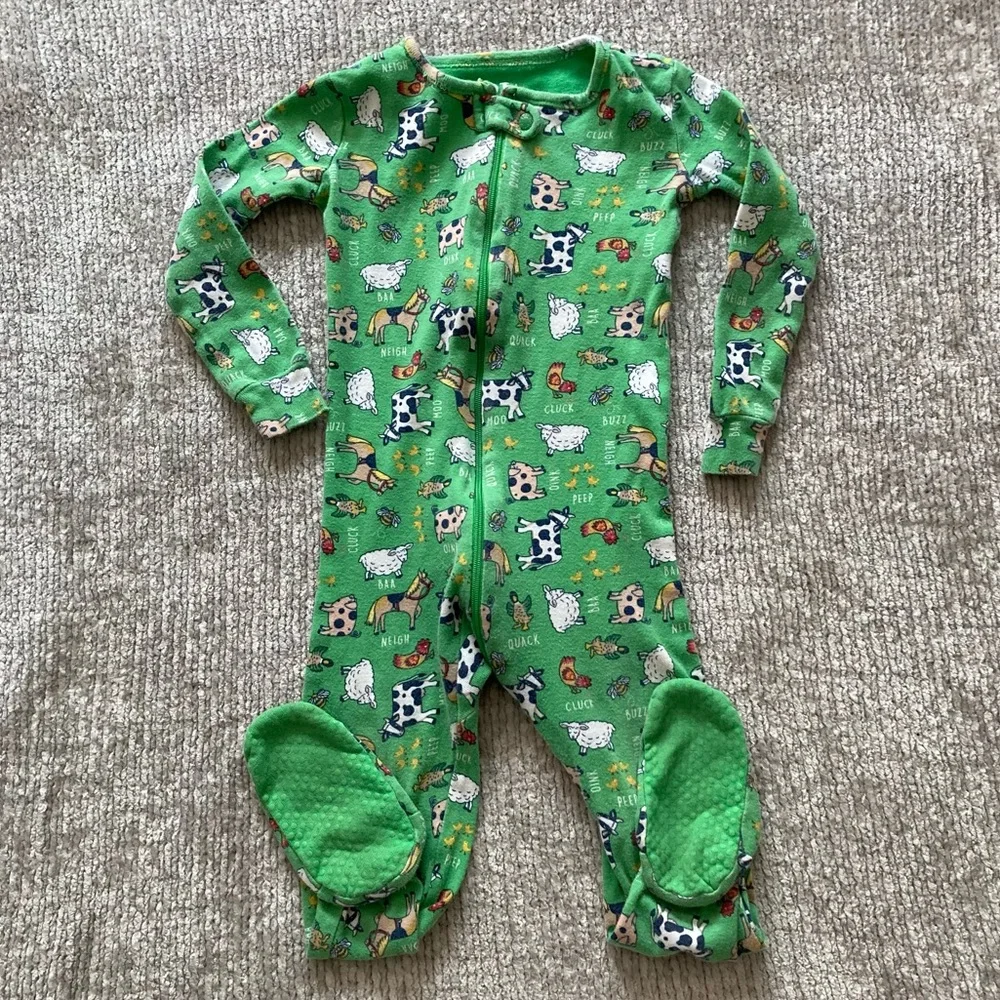 PJ Place Farm Animal Footie Pajamas‎ Green Zip Sleeper 18-24M